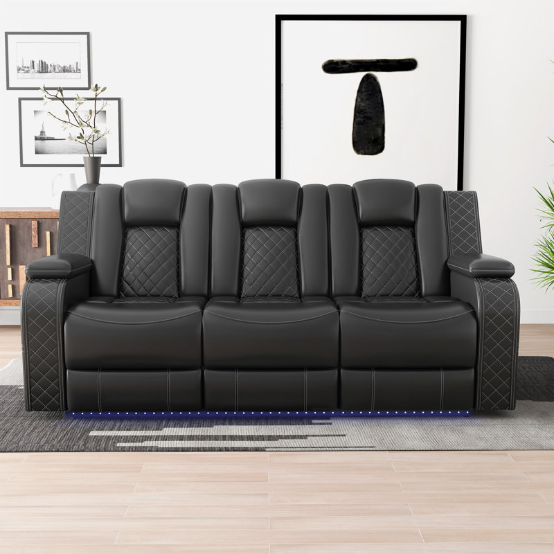 Leather power reclining sofa with adjustable headrest sale